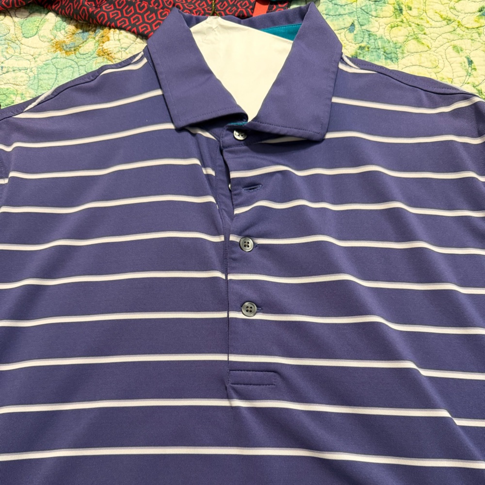 Greyson Purple and White Striped Polo Shirt